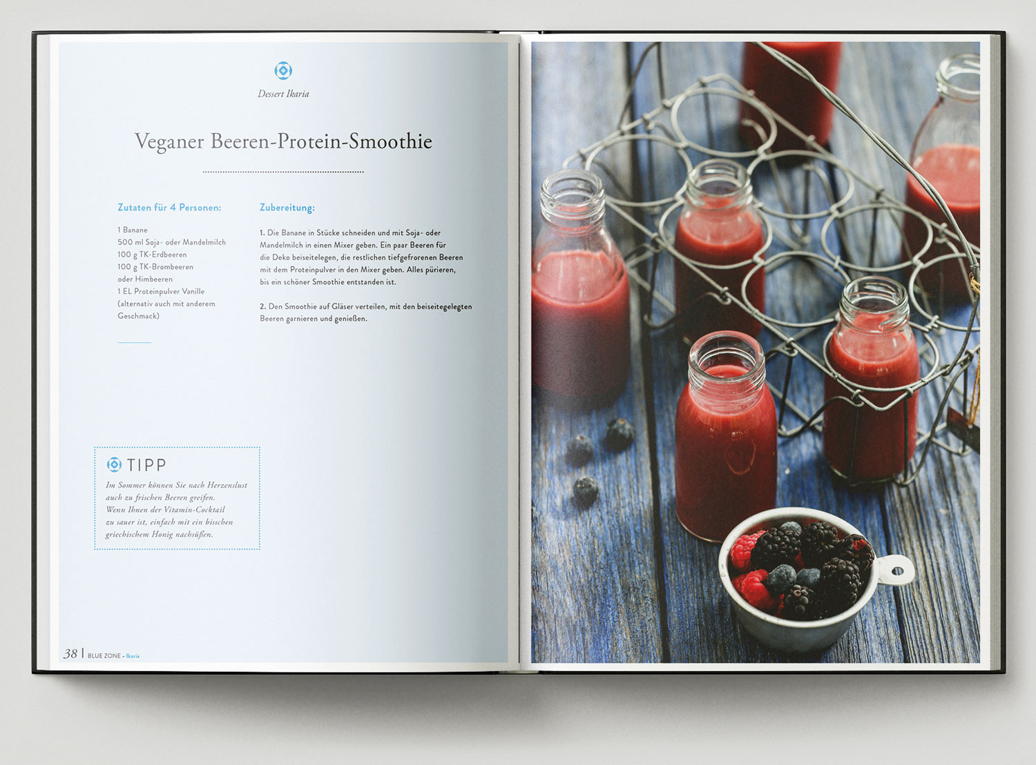 Kochbuch Blue Zone, Ikaria, Veganer Beeren-Protein Smoothie