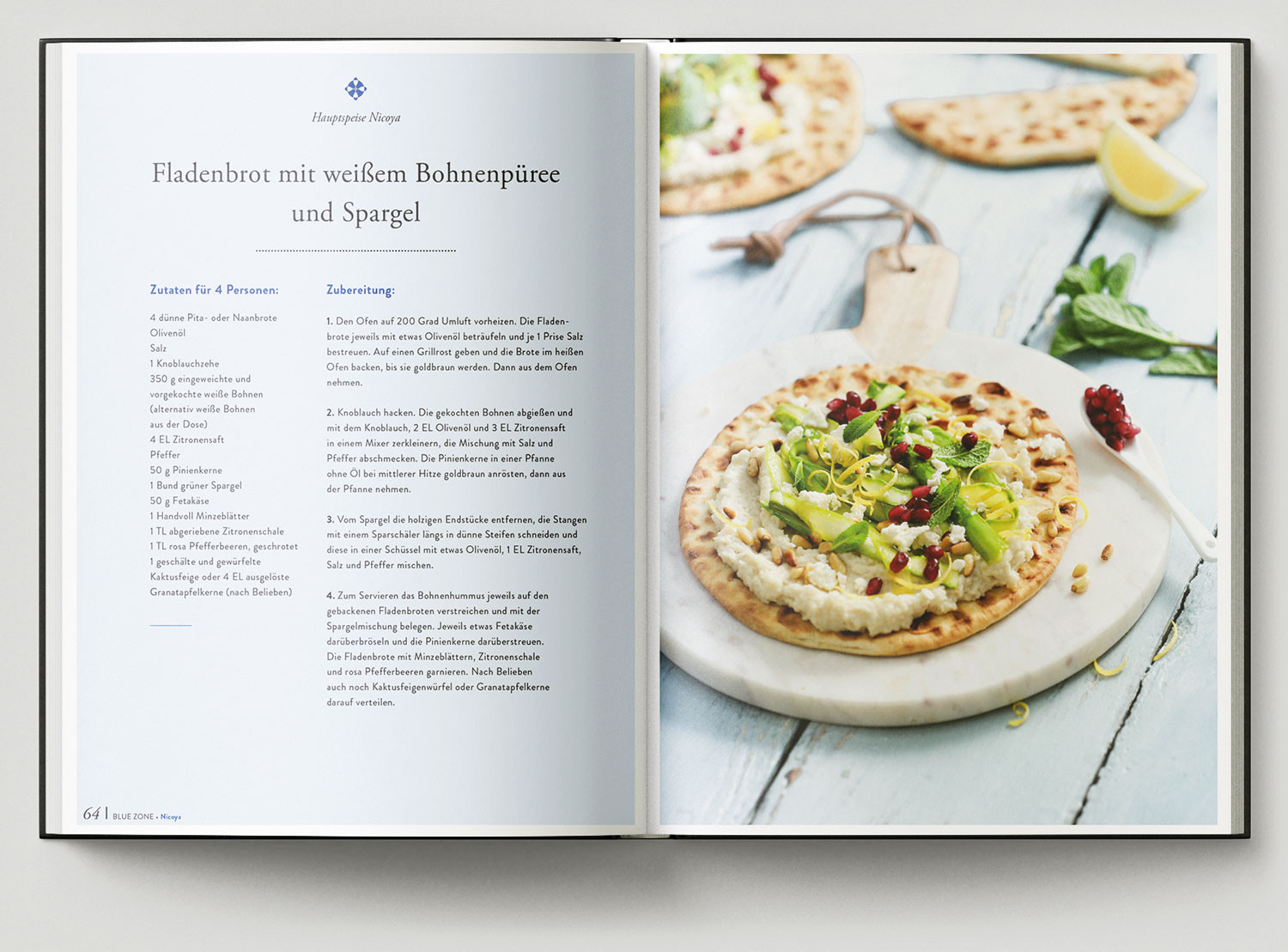 Kochbuch Blue Zone, Nicoya, Fladenbrot mit Bohnenbüree und Spargel